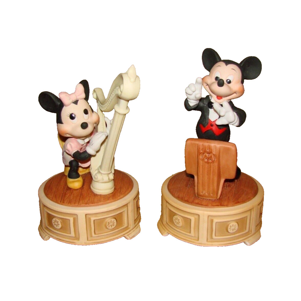 Walt Disney Productions Mickey & Minnie Wind Porcelain Musical Figurines Vintage